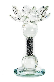 Świecznik szklany Kwiatek Srebrne kryształki 17cm