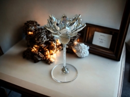 Świecznik kryształowy Lotos srebrny wysoki na stopie 18 cm