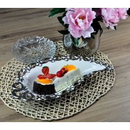 Półmisek porcelanowy na ciasto owoce srebne kwiatki 36 cm