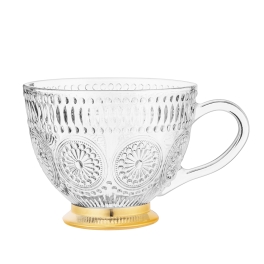 Filiżanka do kawy i herbaty szklana na złotej stopce Daisy 430 ml