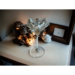 Świecznik kryształowy Lotos srebrny wysoki na stopie 18 cm