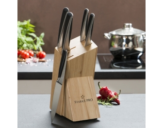 Komplet noży Starke Pro Haruna 6 elementów w stojaku z drewna kauczukowego