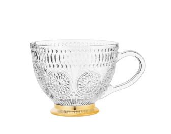 Filiżanka do kawy i herbaty szklana na złotej stopce Daisy 430 ml