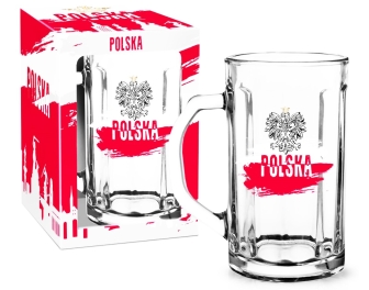 Kufel szklany - Polska (orzeł czarny) 500 ML 