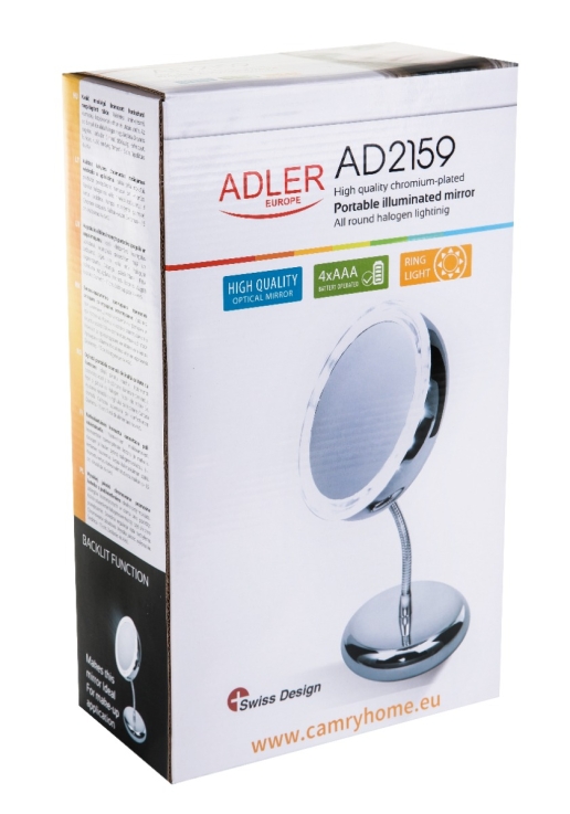 Adler Kosmetikspiegel AD 2159 Mit LED-Beleuchtung – 3-fache Vergrößerung, Verchromt, Batteriebetrieben